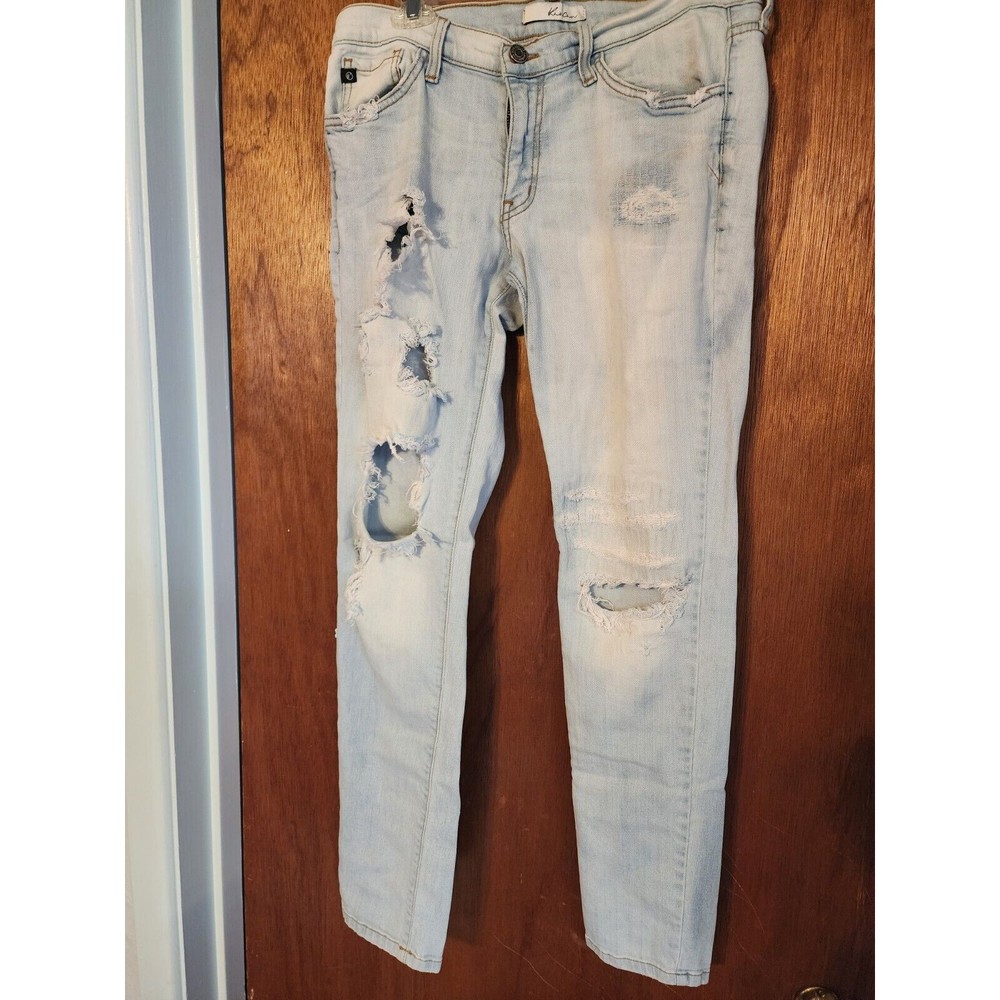 RanCan Skinny Stretch Distressed Demin Jeans Light Wash Womens 28 Ultra Low Rise